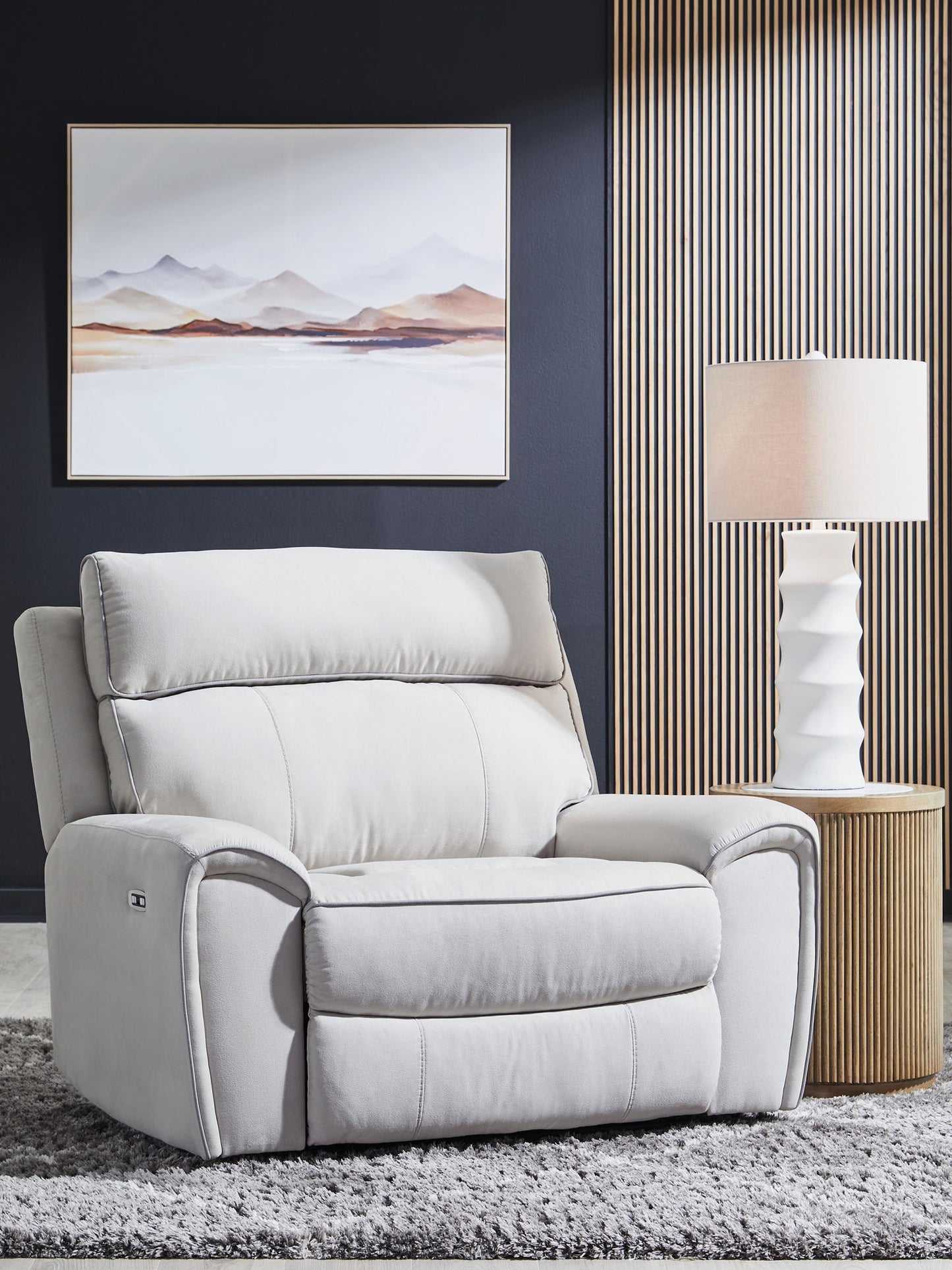 Social Pointe - Pearl / Ash - Power Recliner / Adjustable Headrest - Hornell Furniture Outlet
