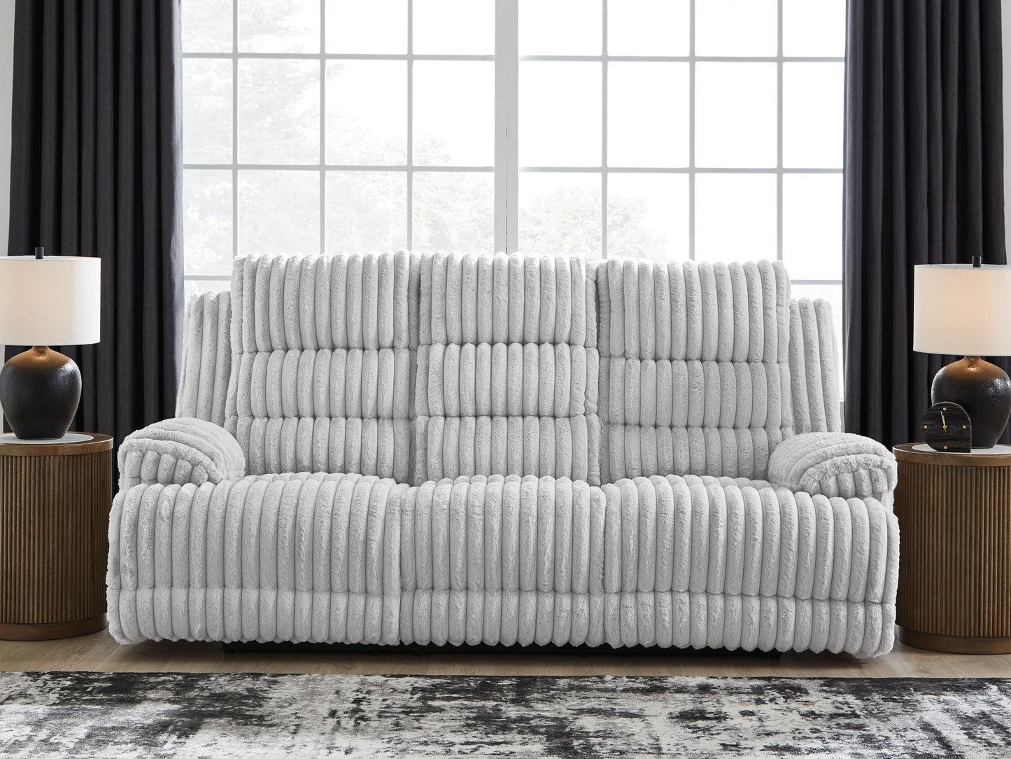 Rhines Falls - Alloy - Reclining Power Sofa With Drop Down Table - Hornell Furniture Outlet