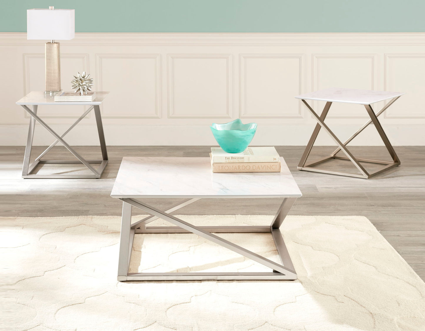 Zurich - Faux White Marble Top Coffee Table - White - Hornell Furniture Outlet