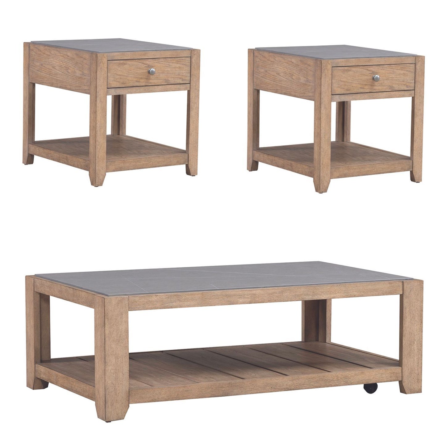Millstone - 3 Piece Set (1 Cocktail 2 End Tables) - Light Brown - Hornell Furniture Outlet