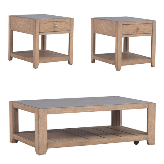 Millstone - 3 Piece Set (1 Cocktail 2 End Tables) - Light Brown - Hornell Furniture Outlet