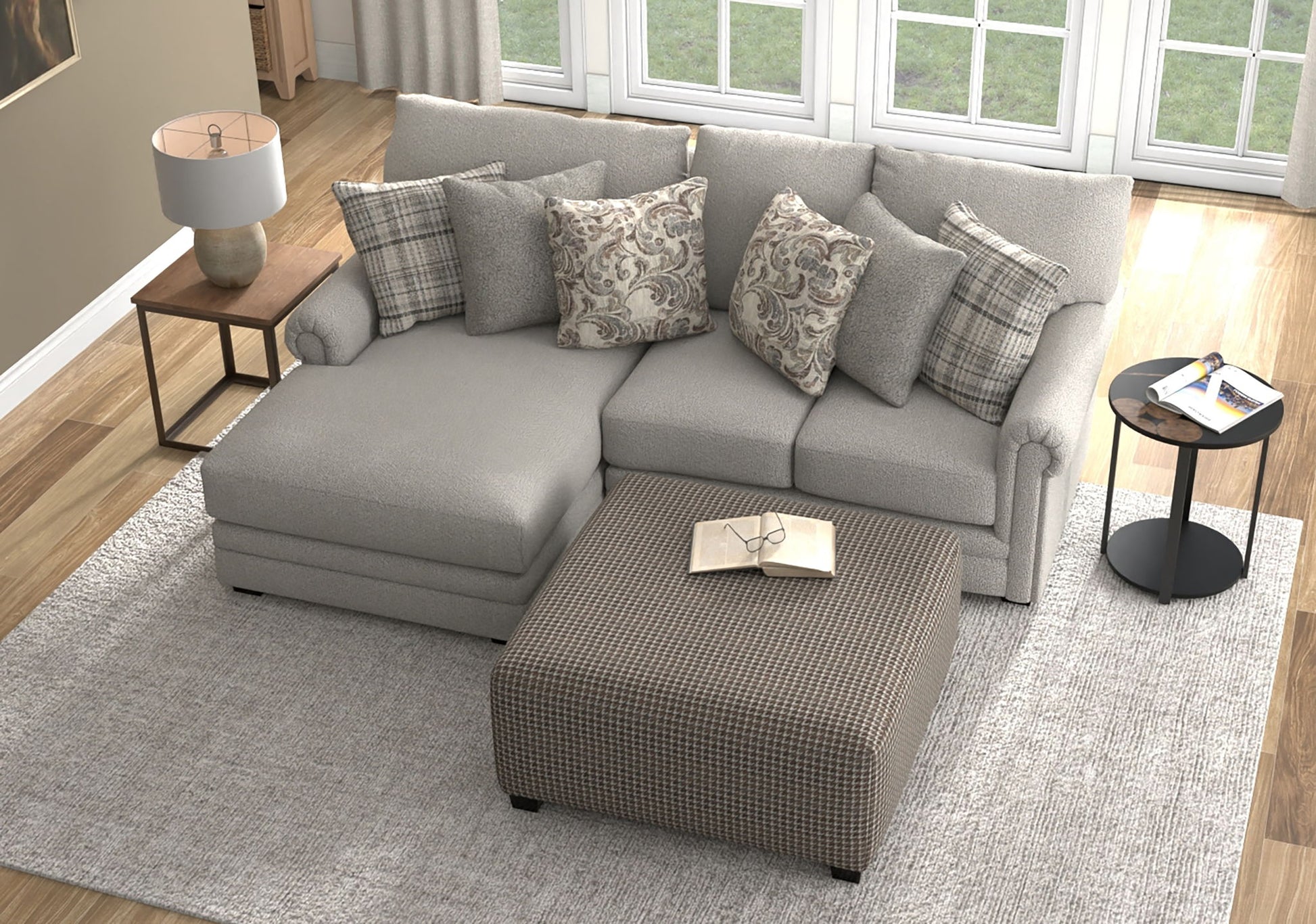 Livingston - Sectional With Comfort Coil Seating, 40" Cocktail Ottoman And Accent Pillows Included - Hornell Furniture Outlet
