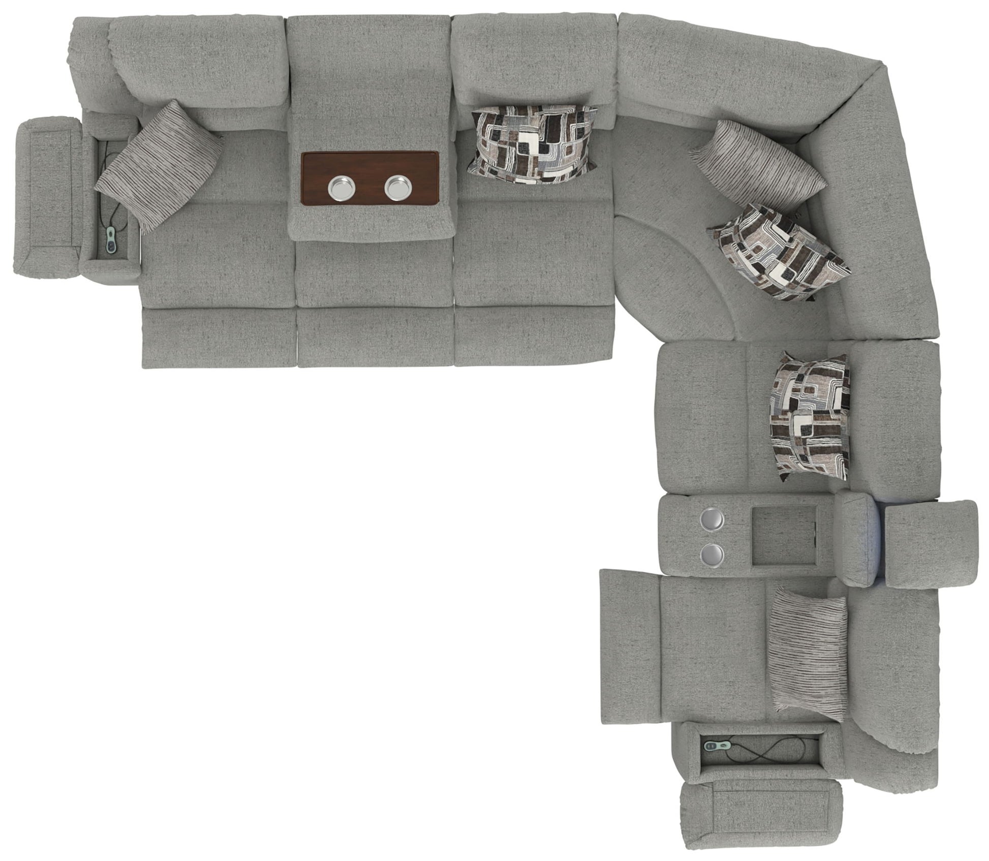 Quinn - 3 Piece Reclining Sectional With 4 Reclining Seats, Storage Arms, Storage Console With Lights, And Drop Down Table - Nature - Hornell Furniture Outlet
