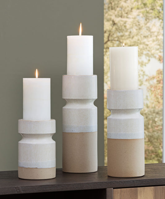 Hurston - Ivory / Brown - Candle Holder Set (Set of 3) - Hornell Furniture Outlet