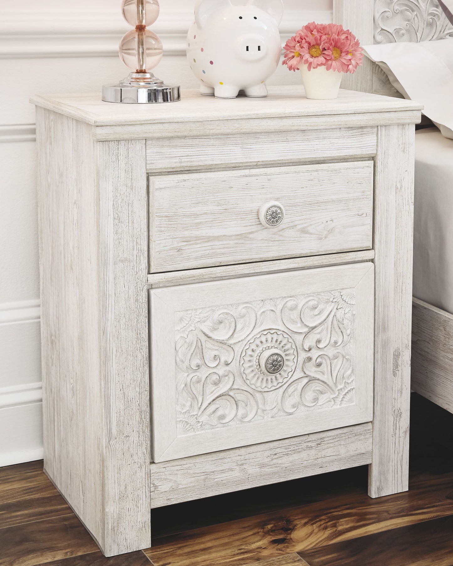 Paxberry - Whitewash - Two Drawer Night Stand - Hornell Furniture Outlet