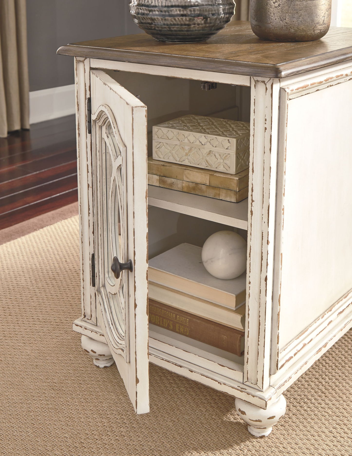 Realyn - White / Brown - Chair Side End Table - Insert Mirror - Hornell Furniture Outlet