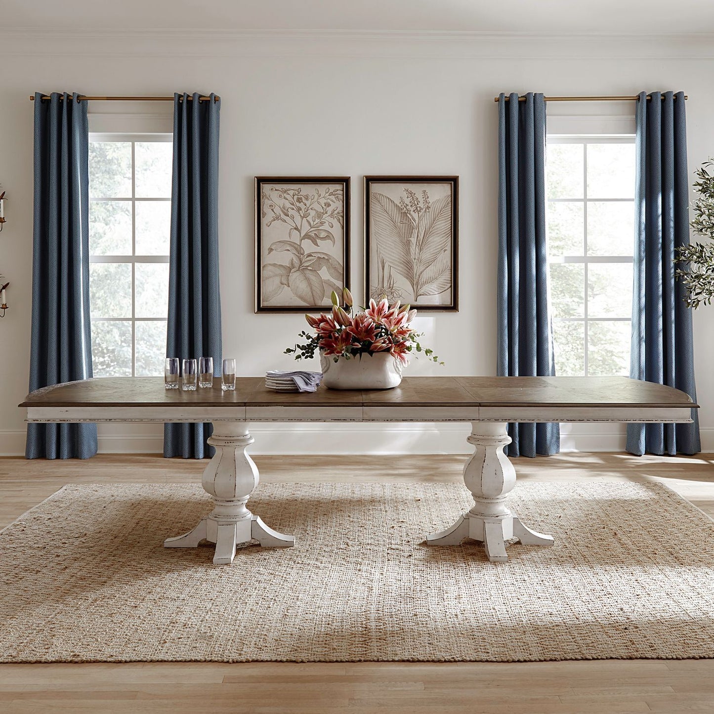 Magnolia Manor - Double Pedestal Table - White - Hornell Furniture Outlet