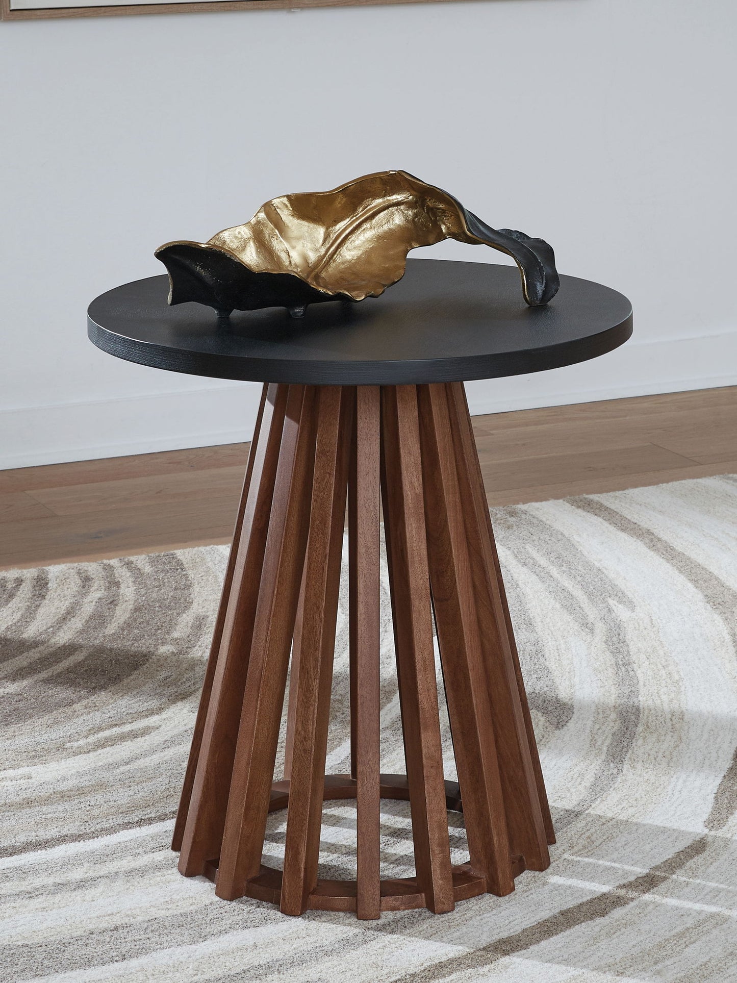 Kallari - Warm Brown / Black - Round End Table - Hornell Furniture Outlet