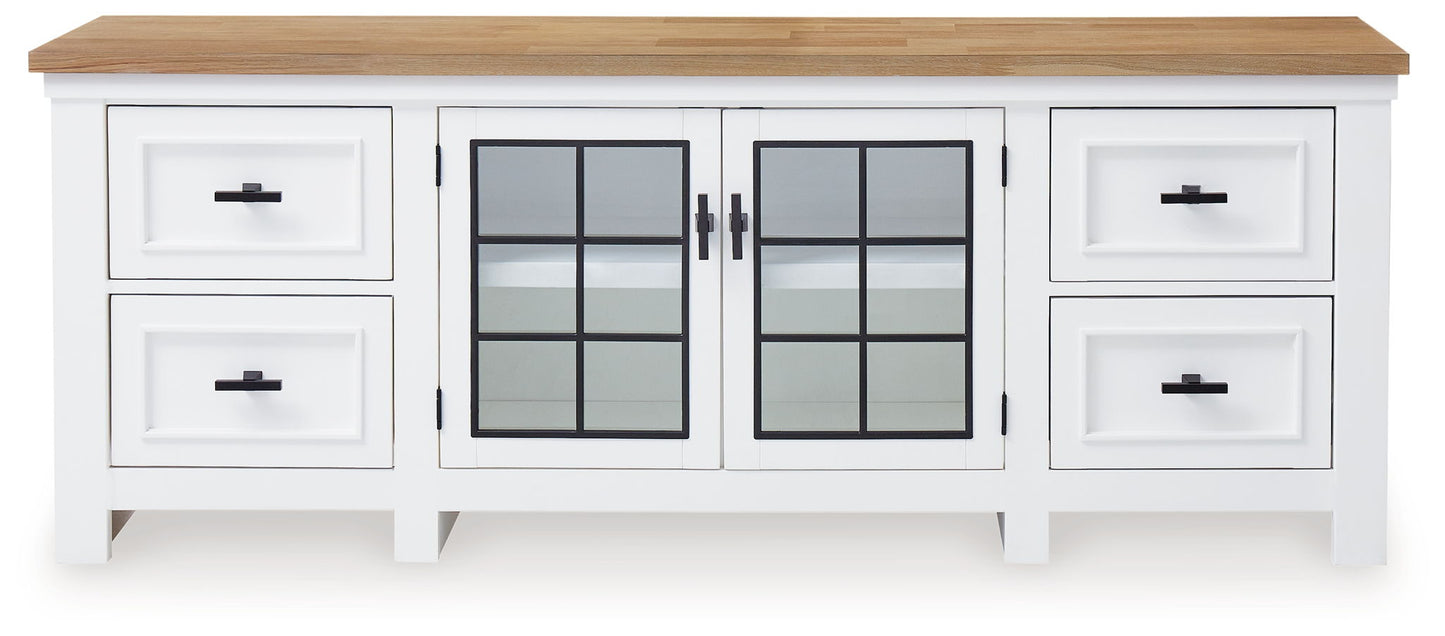 Ashbryn - White / Natural - Extra Large TV Stand - Hornell Furniture Outlet