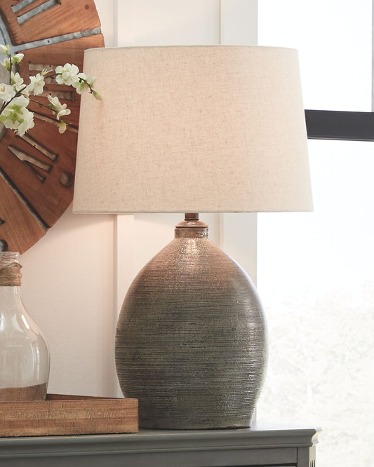 Joyelle - Gray - Terracotta Table Lamp - Hornell Furniture Outlet