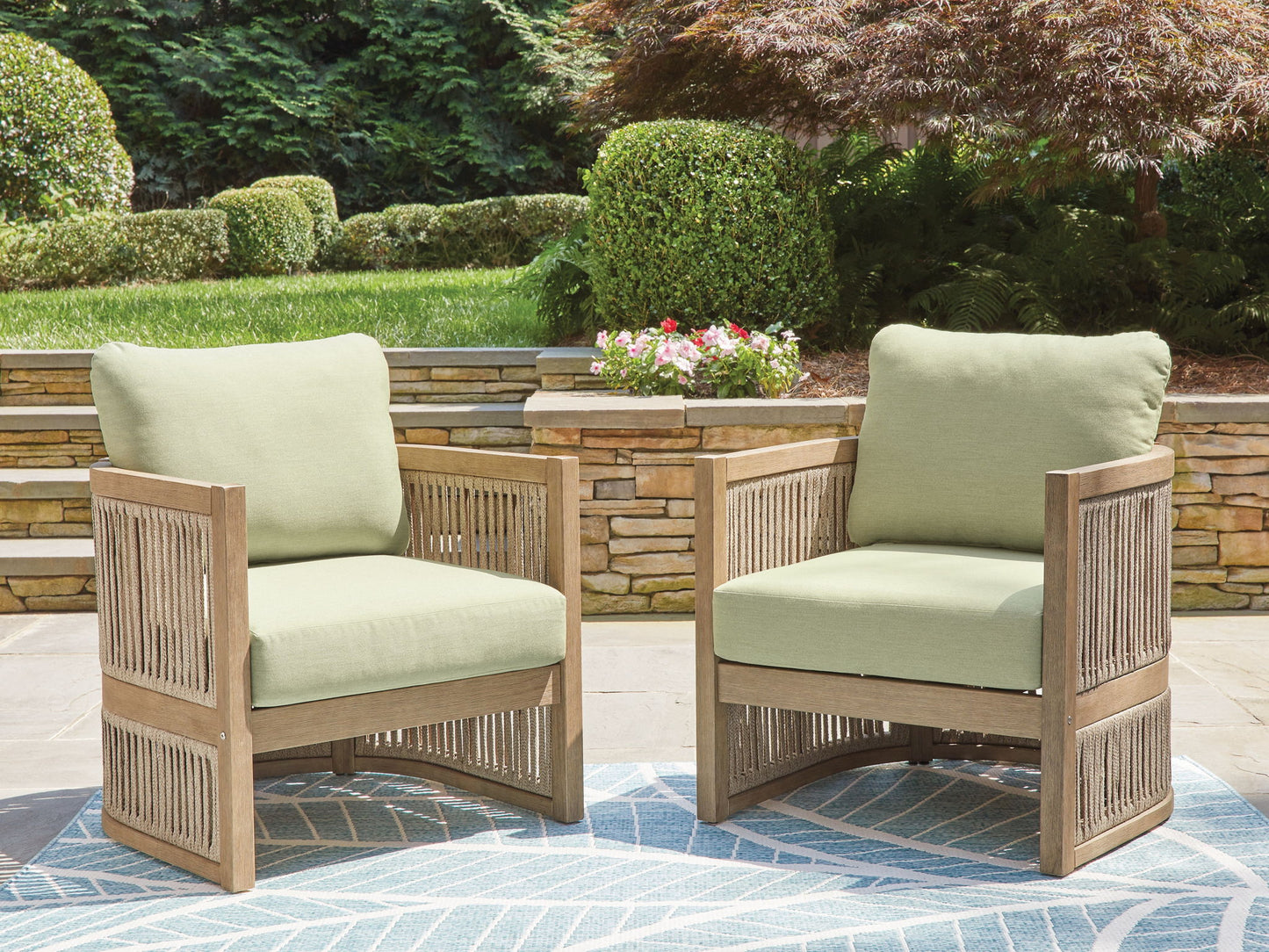 Serena Shores - Beige / Green - Lounge Chair With Cushion (Set of 2) - Hornell Furniture Outlet