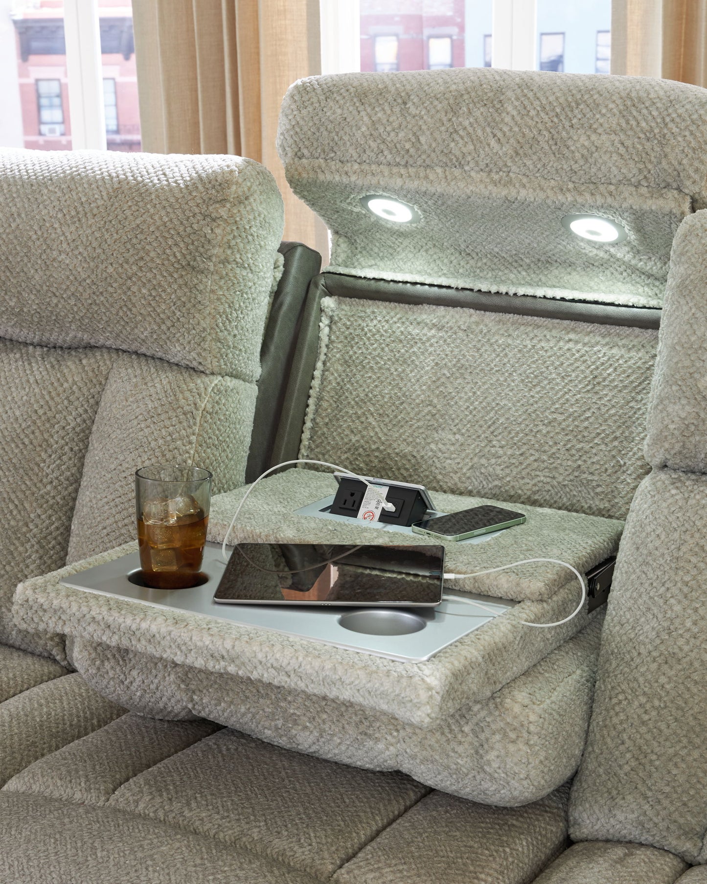 WhipLash - Sisal - Power Reclining Sofa With Adj Headrest - Hornell Furniture Outlet
