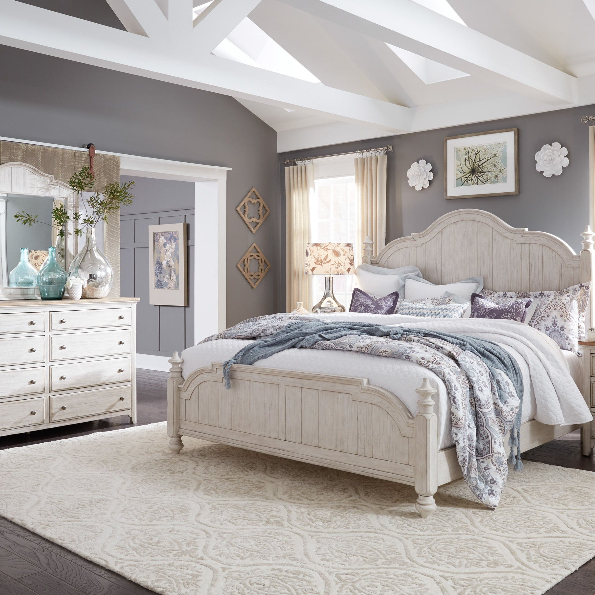 Farmhouse Reimagined - Poster Bed, Dresser & Mirror - Hornell Furniture Outlet