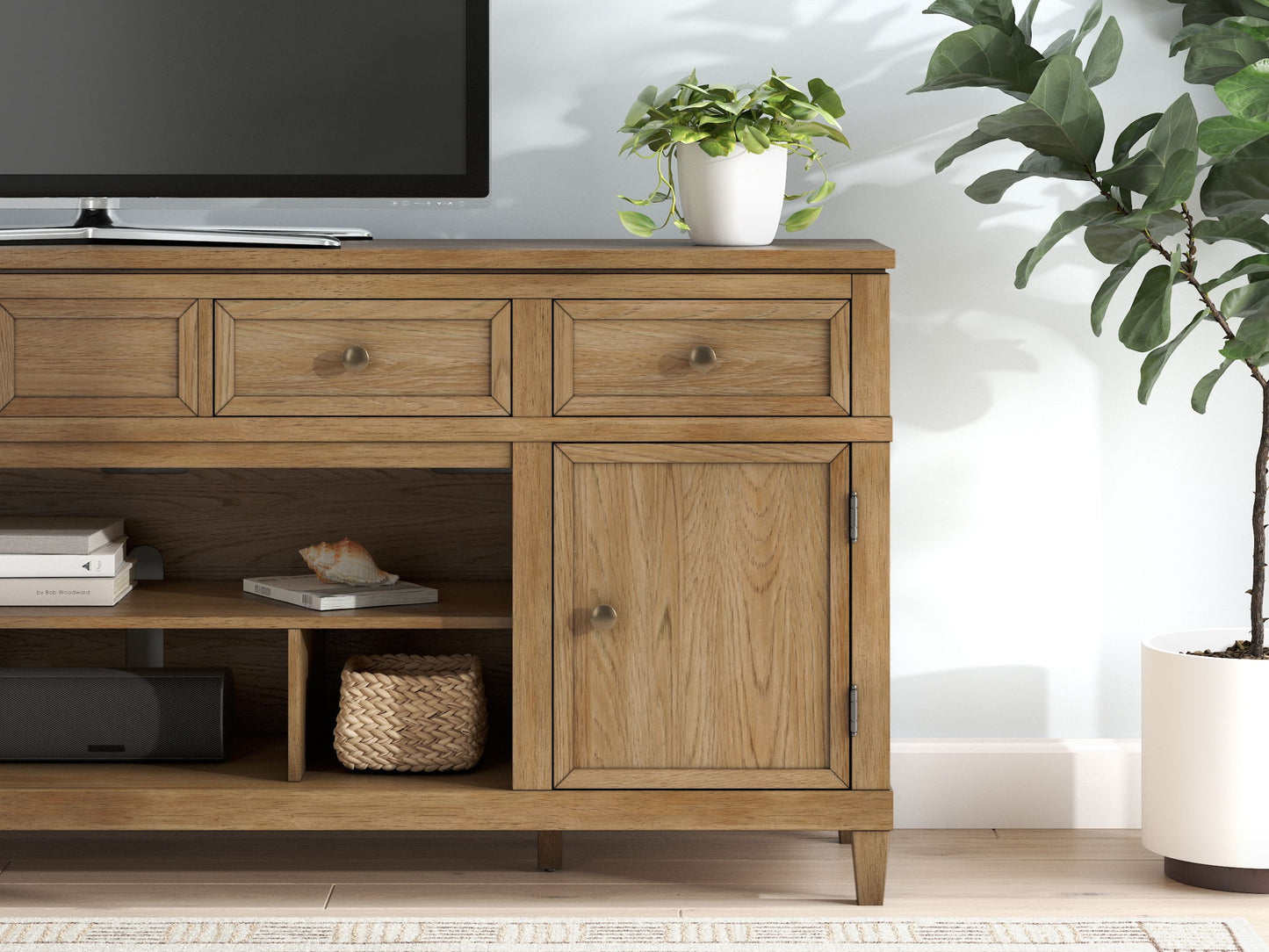 Sharlance - Light Brown - XL TV Stand With Fireplace Option - Hornell Furniture Outlet