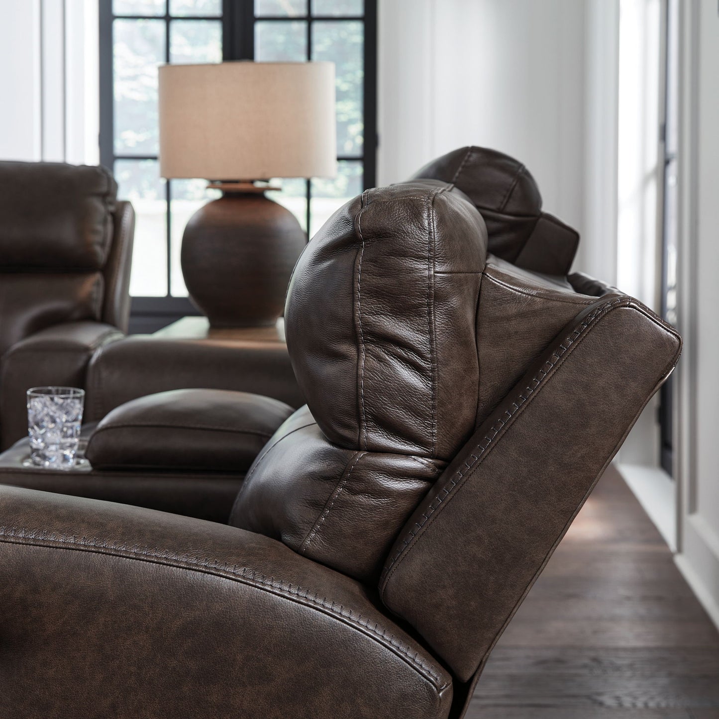 Crossplex - Smoke - Power Recline Loveseat / Console / Adjustable Headrest - Hornell Furniture Outlet