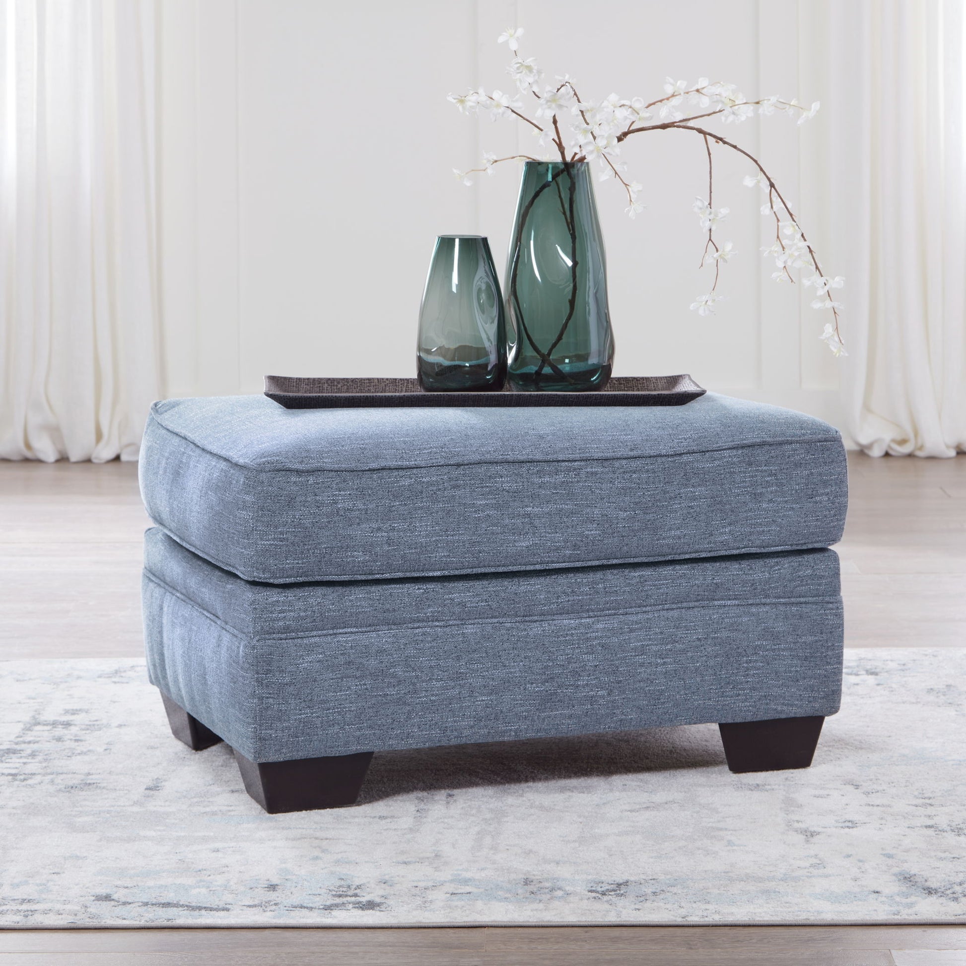 Carissa Manor - Denim - Ottoman - Hornell Furniture Outlet