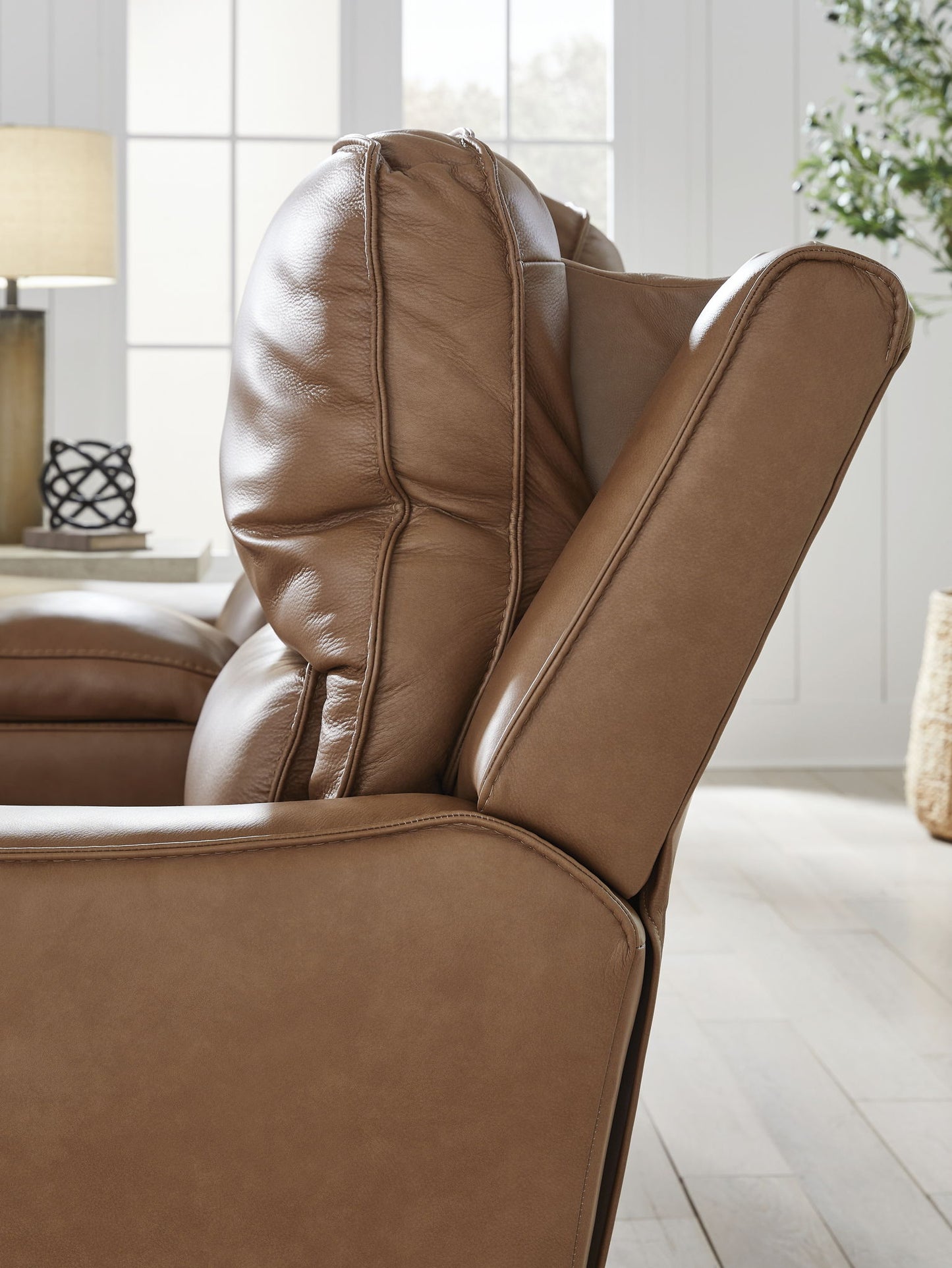 DeepWakes - Caramel - Power Reclining Loveseat / Console / Adjustable Headrest - Hornell Furniture Outlet