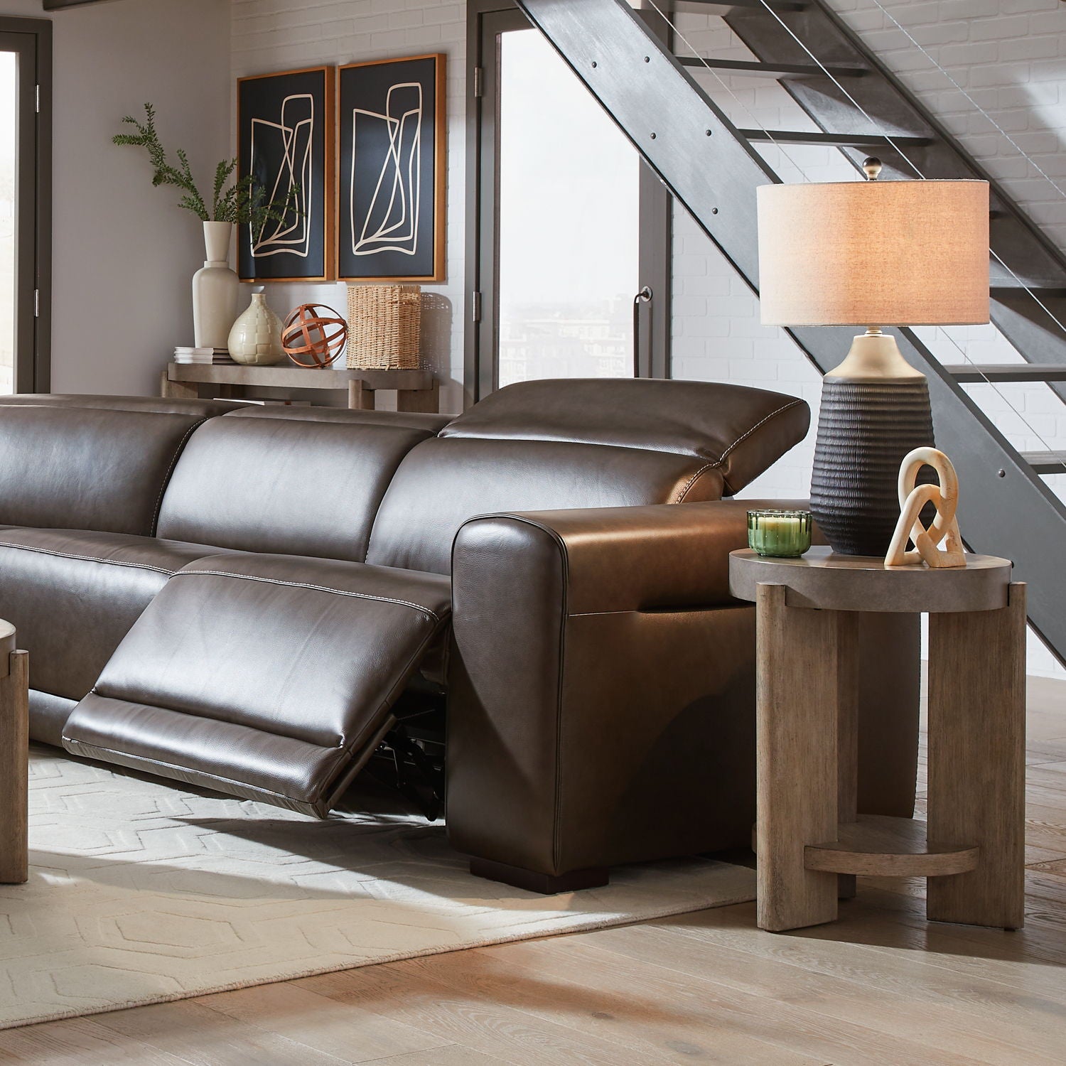 Deacon - 6 Piece Sectional - Boston Charcoal Leather - Hornell Furniture Outlet