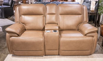 Glencroft - Sahara - Power Reclining Loveseat With Console / Adjustable Headrest - Hornell Furniture Outlet