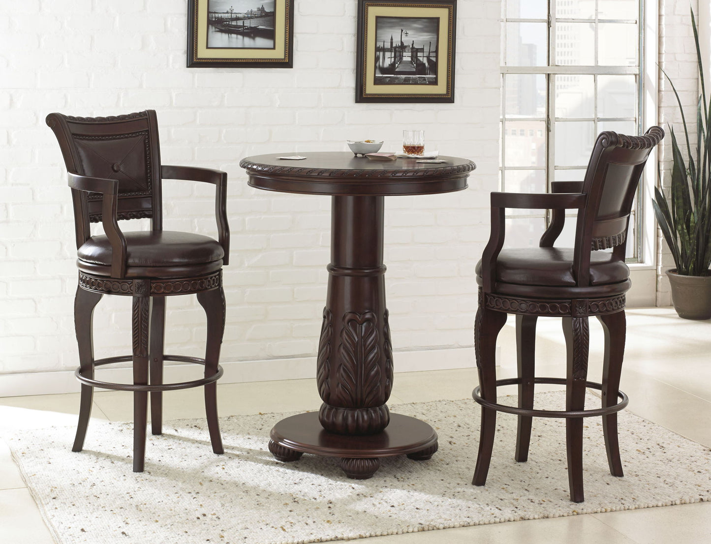 Antoinette - PU Swivel Bar Chair (Set of 2) - Dark Brown - Hornell Furniture Outlet