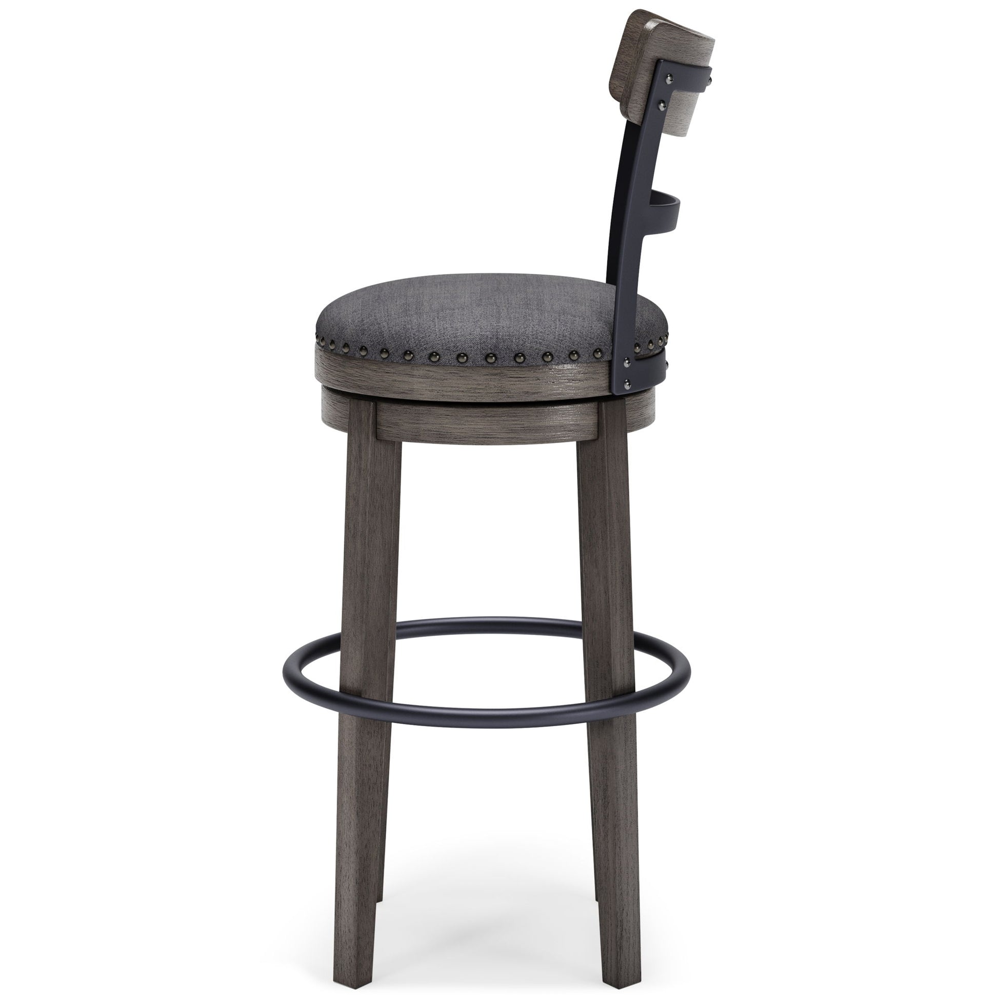 Caitbrook - Gray - Tall UPH Swivel Barstool - Hornell Furniture Outlet