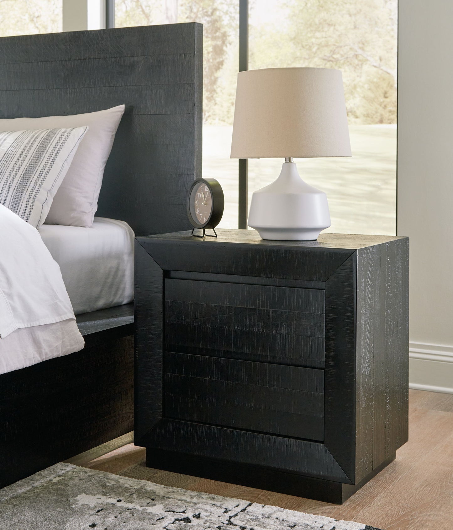 Londer - Black - Two Drawer Night Stand - Hornell Furniture Outlet