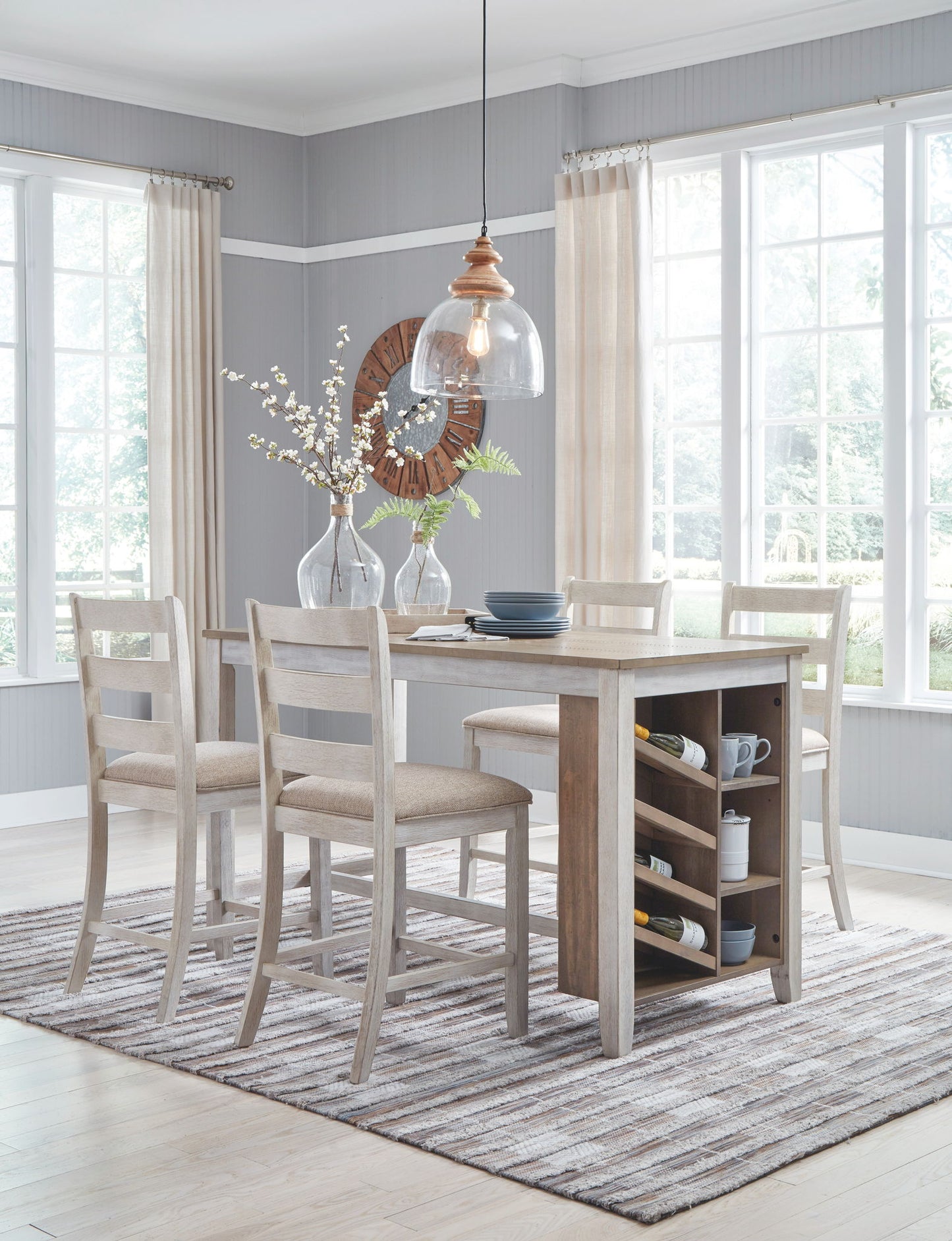 Skempton - White - Rectangular Counter Table With Storage - Hornell Furniture Outlet