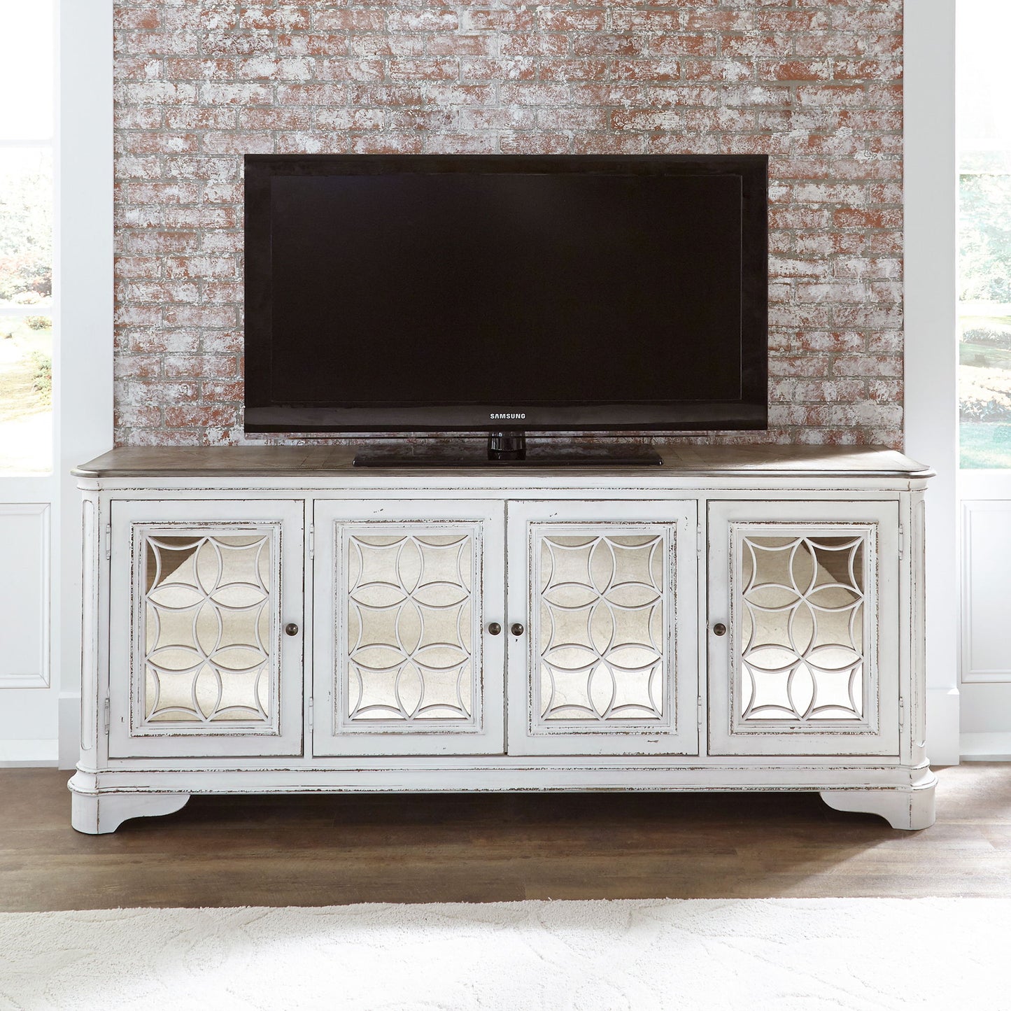 Magnolia Manor - 4 Doors TV Console - White - Hornell Furniture Outlet