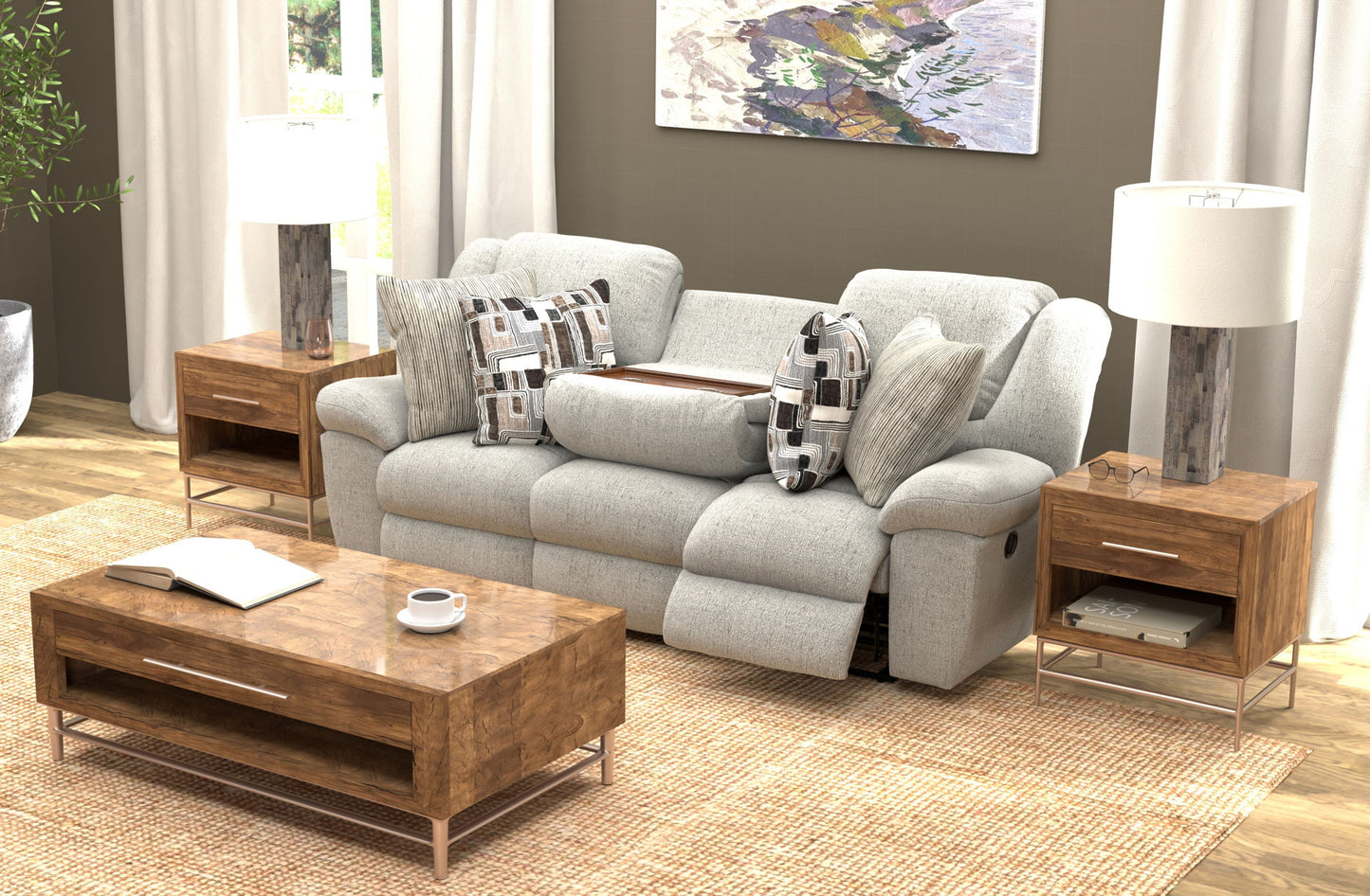 Trifecta - Sofa With 3 Recliners and Drop Down Table - Hornell Furniture Outlet