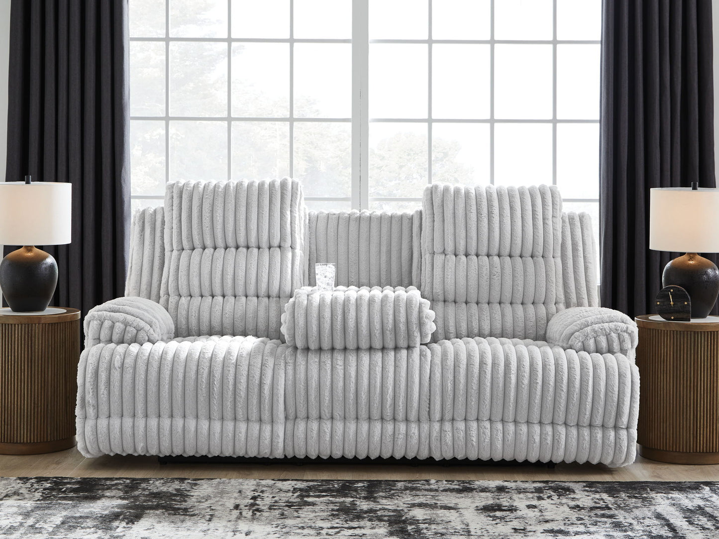Rhines Falls - Alloy - Reclining Power Sofa With Drop Down Table - Hornell Furniture Outlet
