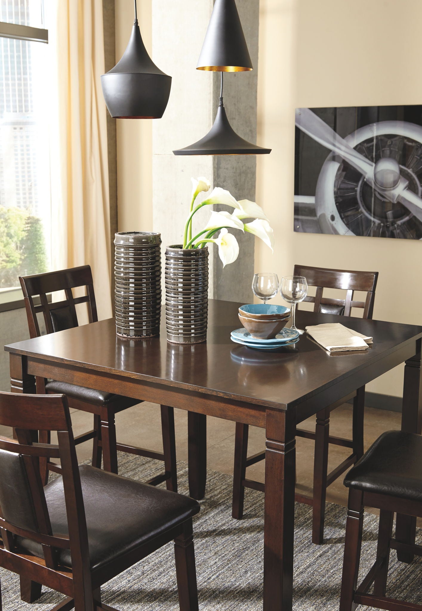 Bennox - Brown - DRM Counter Table Set (Set of 5) - Hornell Furniture Outlet