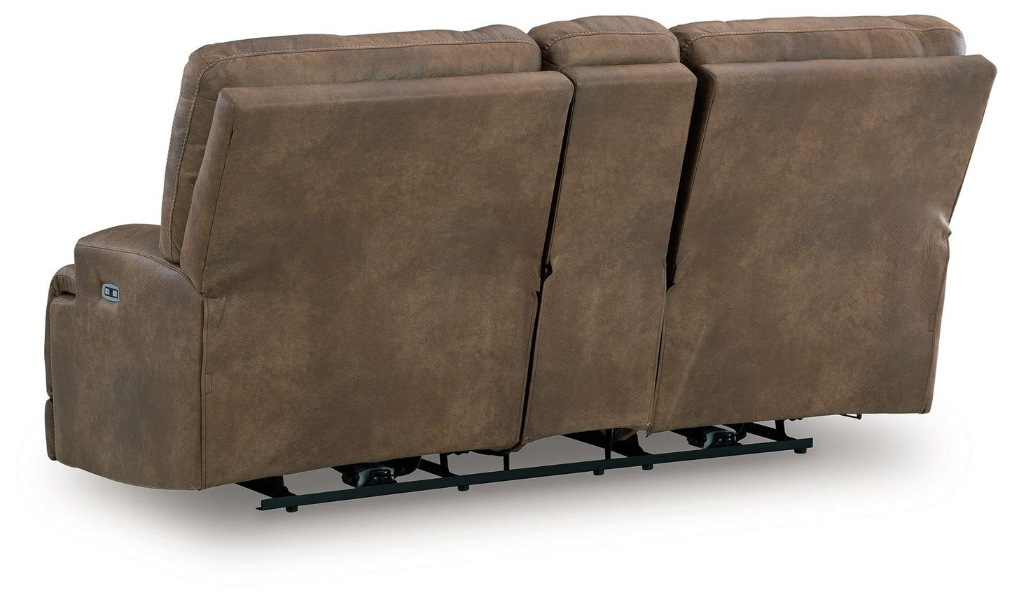 Beckley Place - Earth - Power Reclining Loveseat With Console / Adjustable Headrest - Hornell Furniture Outlet