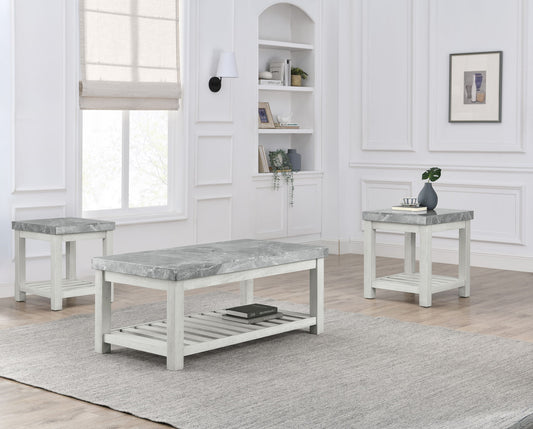 Canova - 3 Piece Gray Marble Table Set - White - Hornell Furniture Outlet