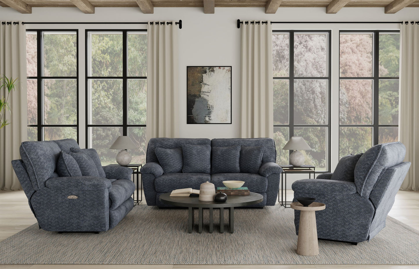 Paxon - Deep Seat Power Lay Flat Recliner With Power Adjustable Headrest - Smoke - Hornell Furniture Outlet