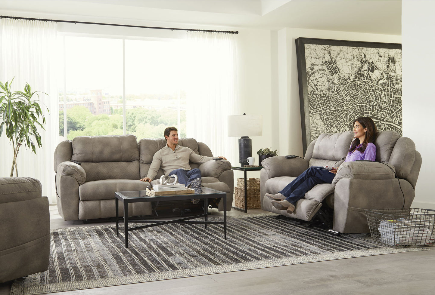Flynn - Power Lay Flat Reclining Sofa Power Adjustable Headrest & Lumbar And Dual Heat & Massage - Fig - Hornell Furniture Outlet