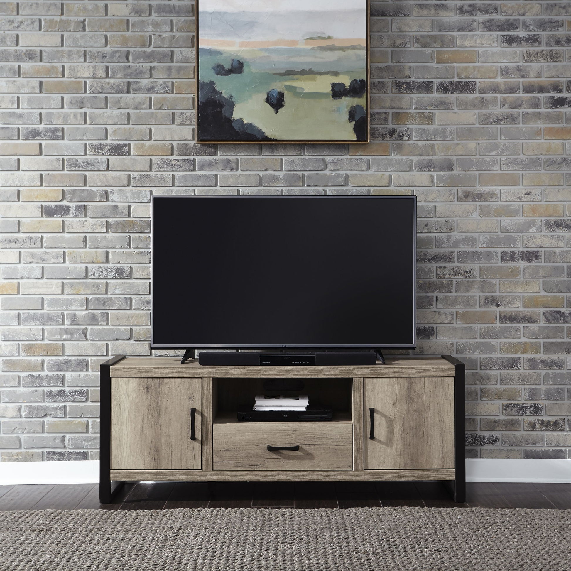 Sun Valley - 64" TV Console With Faux Metal - Light Brown - Hornell Furniture Outlet