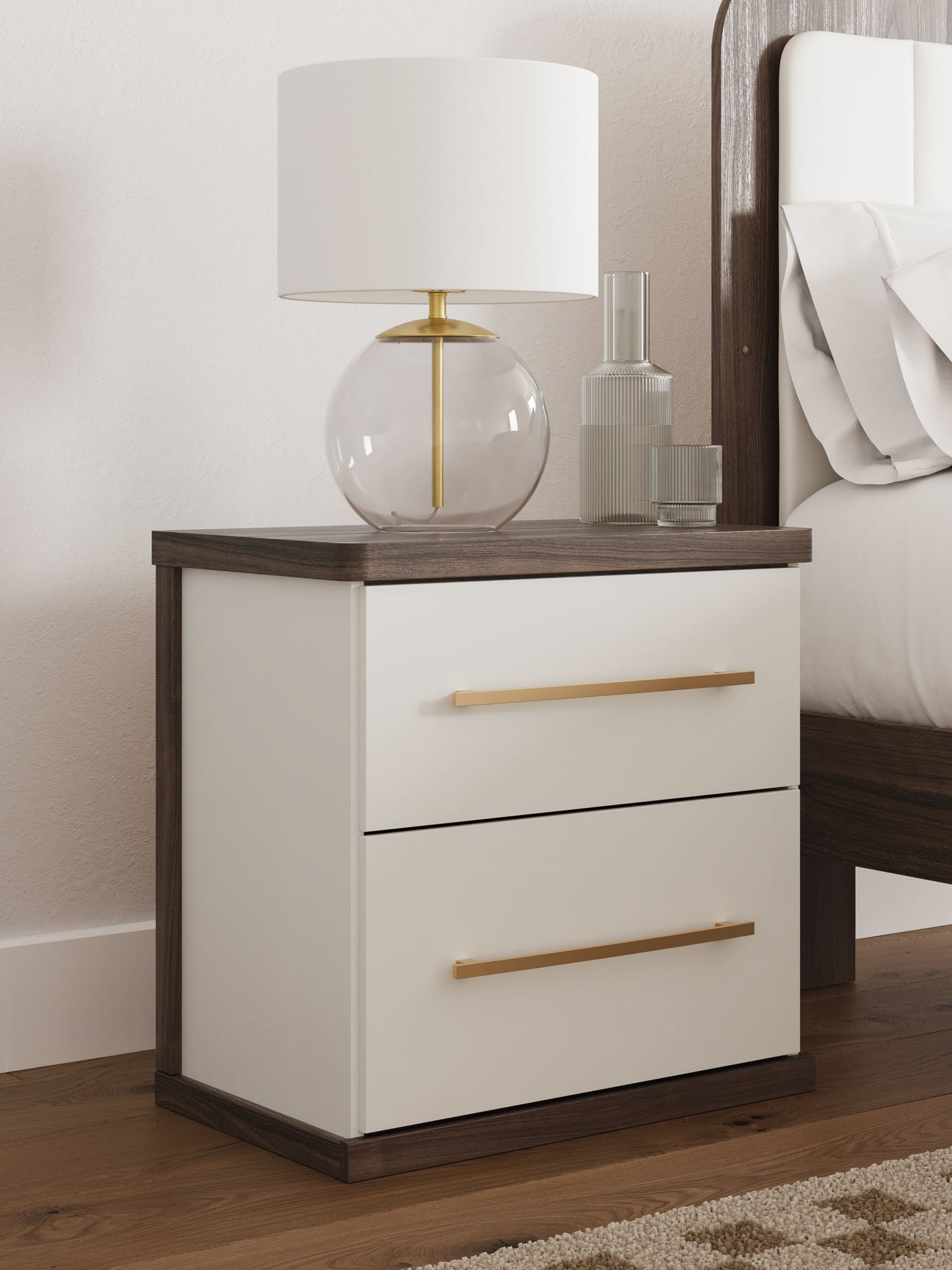 Kendanport - Brown / White - Two Drawer Night Stand - Hornell Furniture Outlet