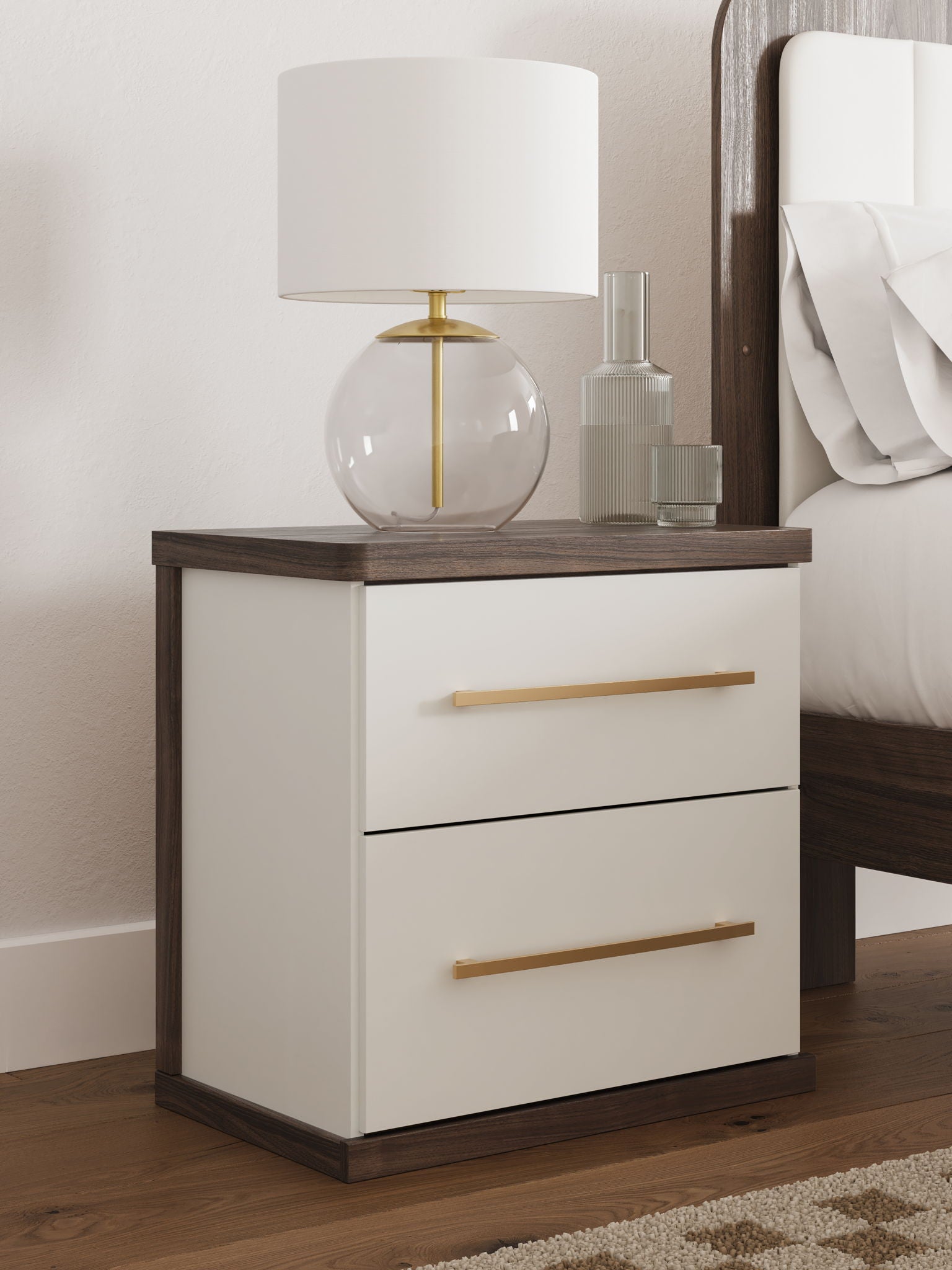Kendanport - Brown / White - Two Drawer Night Stand - Hornell Furniture Outlet