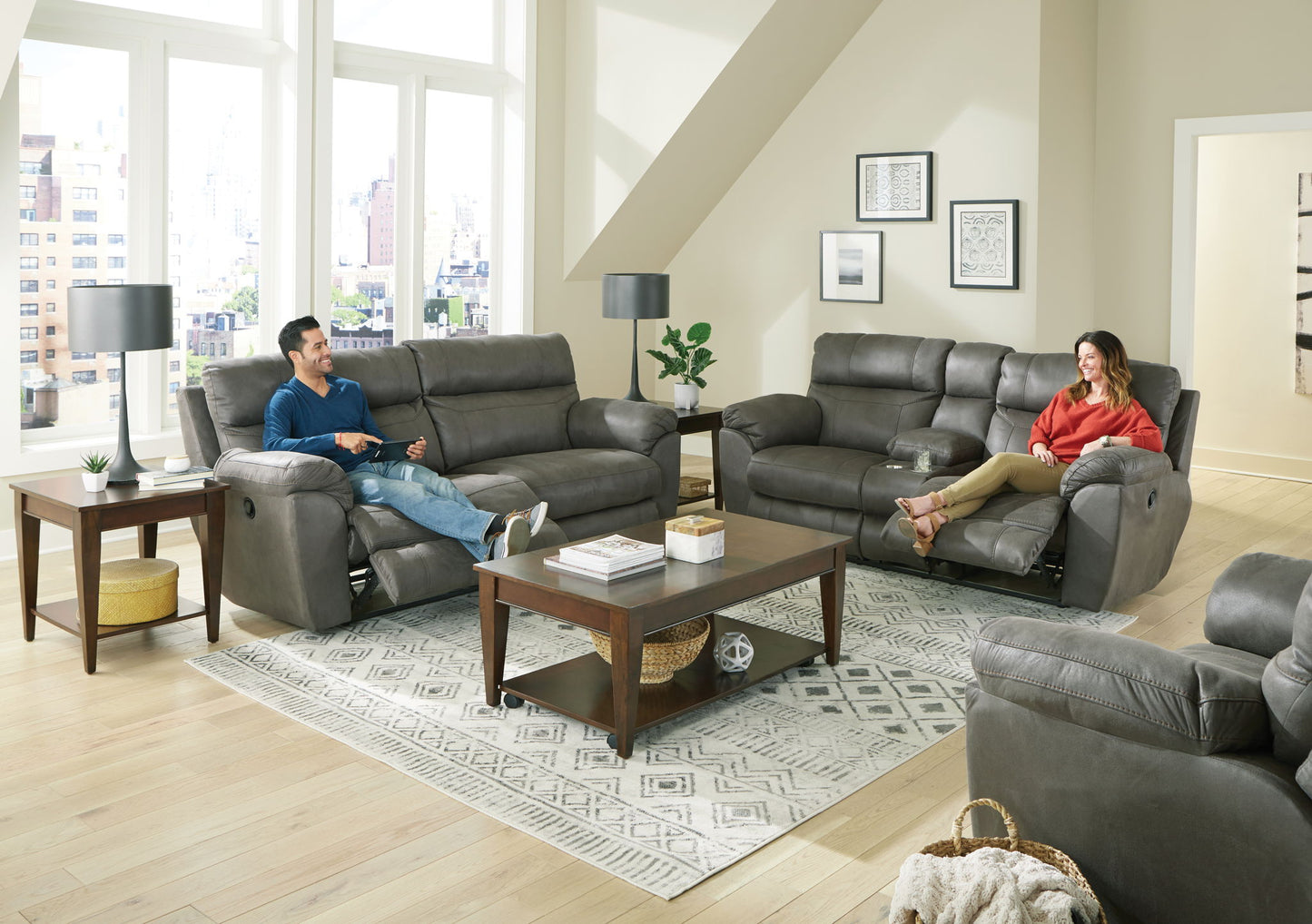 Atlas - Reclining Console Loveseat With Storage - Charcoal - Hornell Furniture Outlet