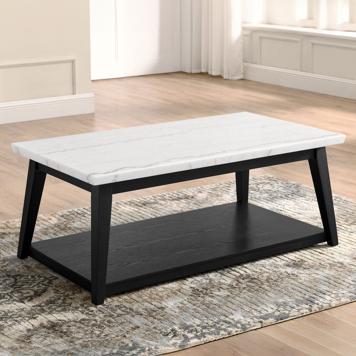 Vida - Marble Cocktail Table With Casters - Black / White - Hornell Furniture Outlet