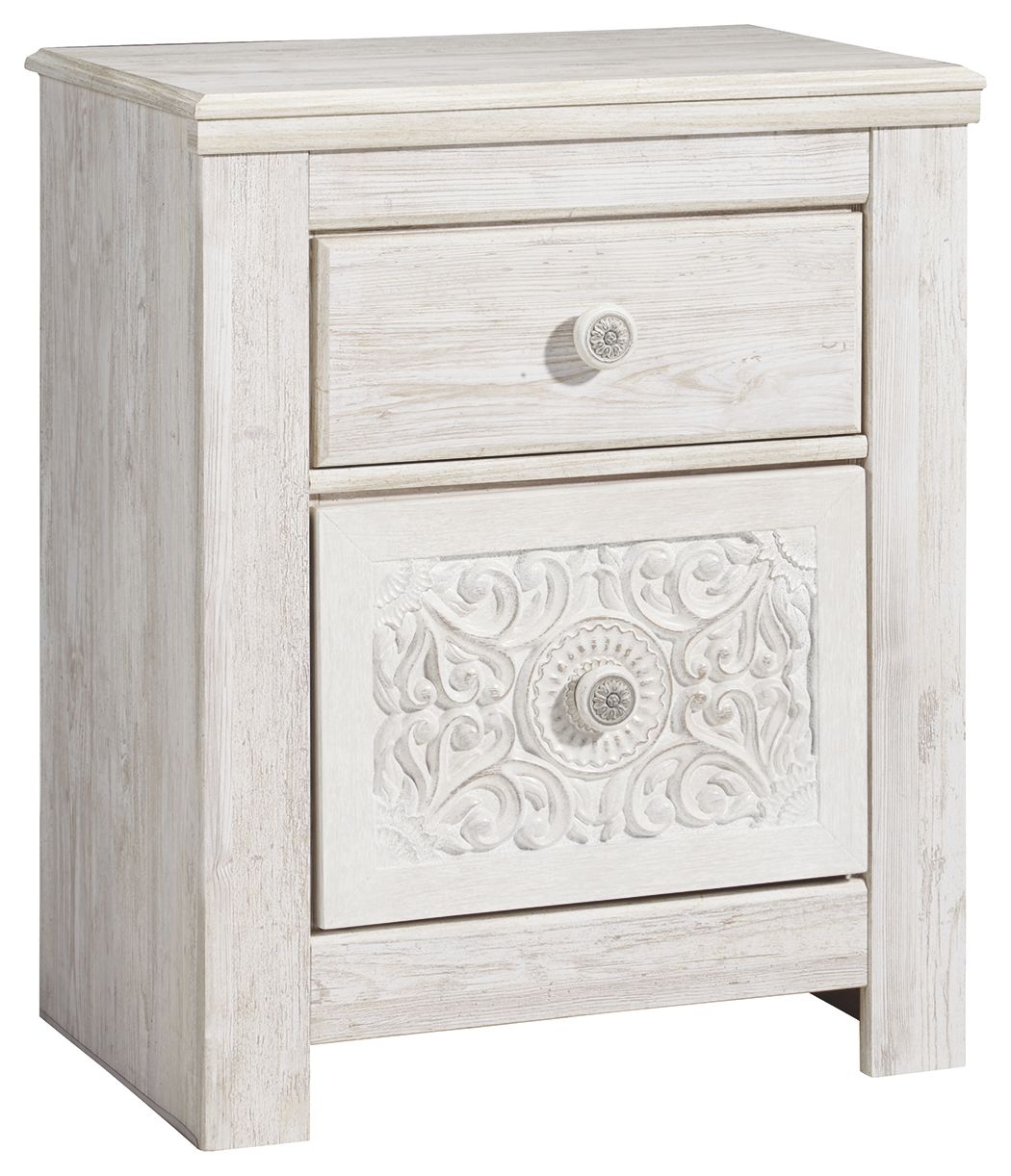 Paxberry - Whitewash - Two Drawer Night Stand - Hornell Furniture Outlet
