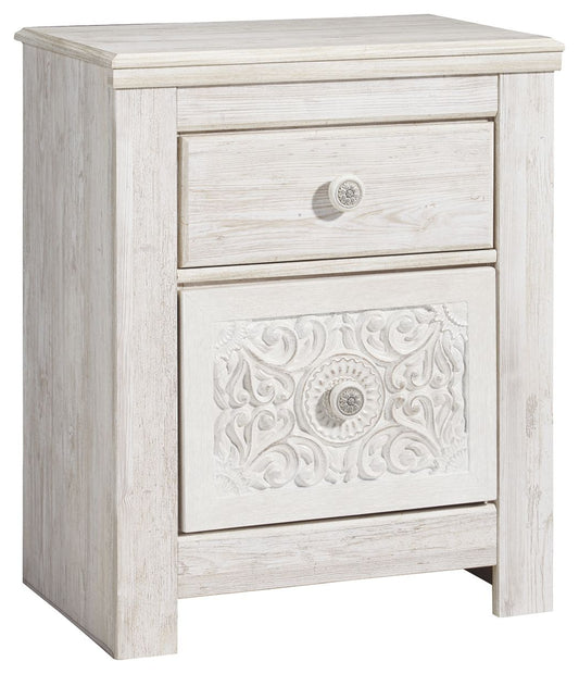 Paxberry - Whitewash - Two Drawer Night Stand - Hornell Furniture Outlet
