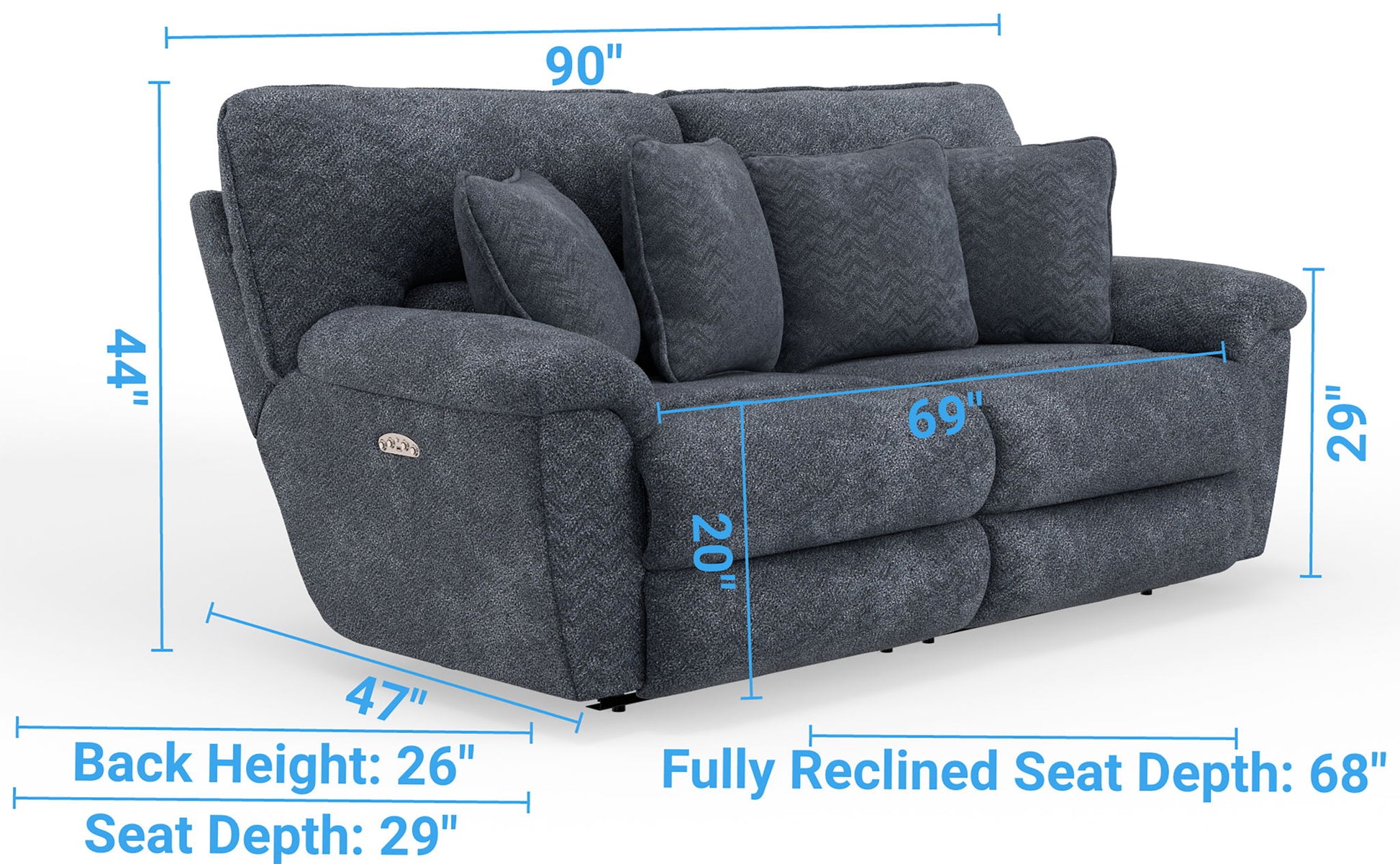 Paxon - Deep Seat Power Reclining Sofa With Power Adjustable Headrest - Smoke - Hornell Furniture Outlet