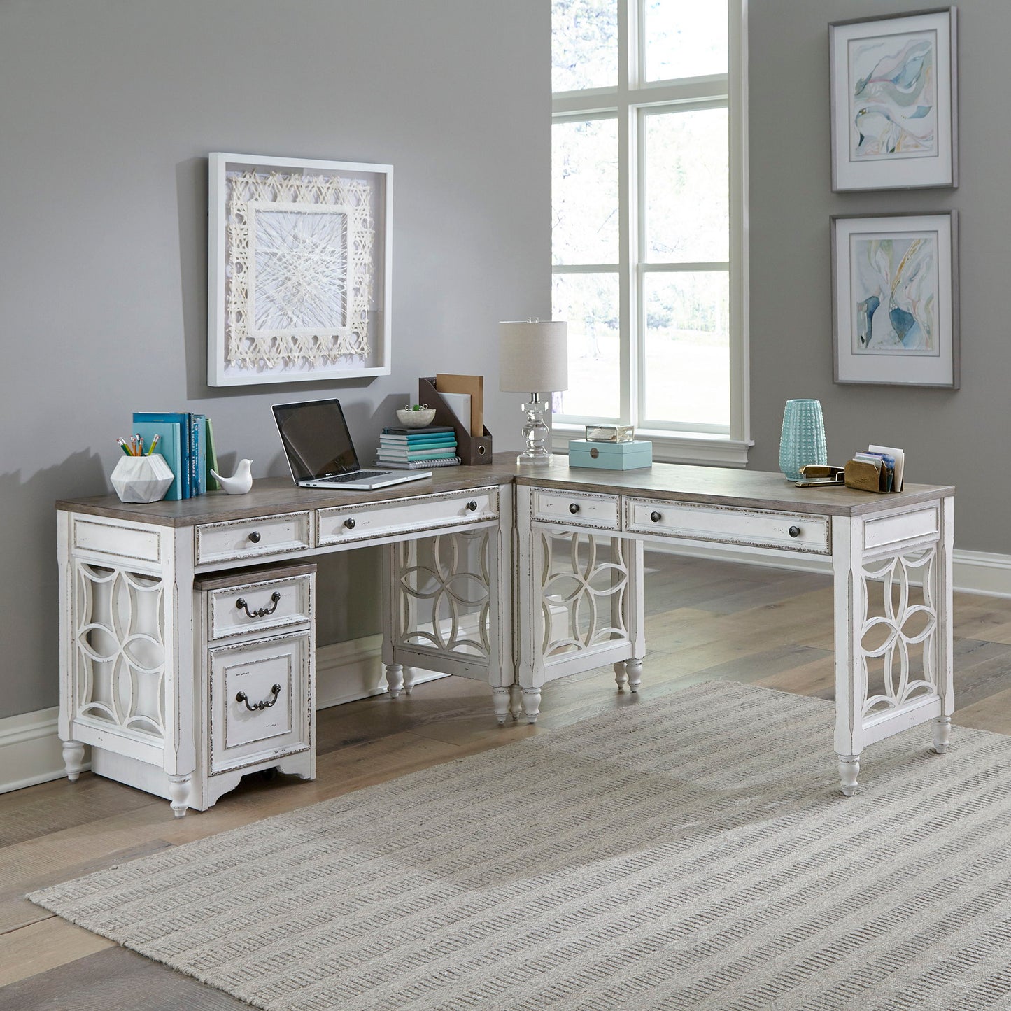 Magnolia Manor - L Shaped Desk Set - Hornell Furniture Outlet
