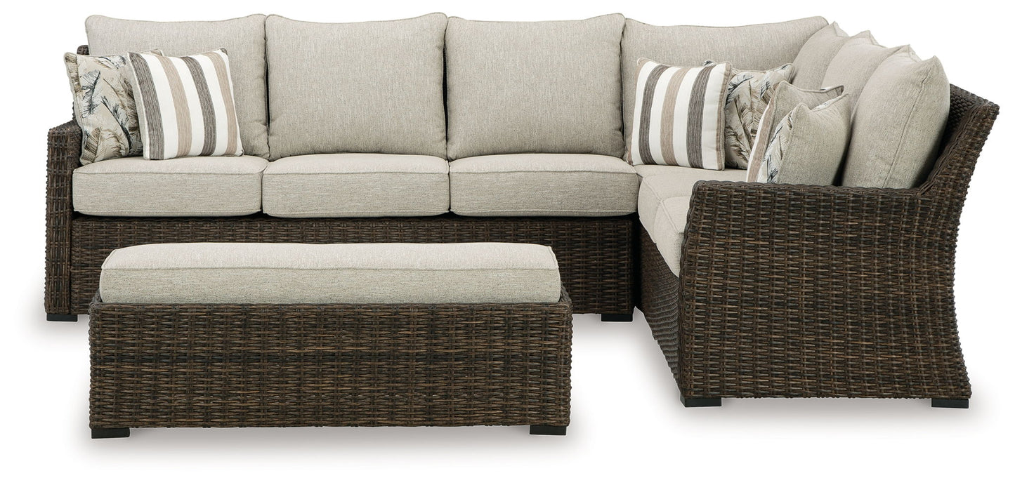 Brook Ranch - Brown - Sofa Sectional, Bench With Cushion (Set of 3) - Hornell Furniture Outlet