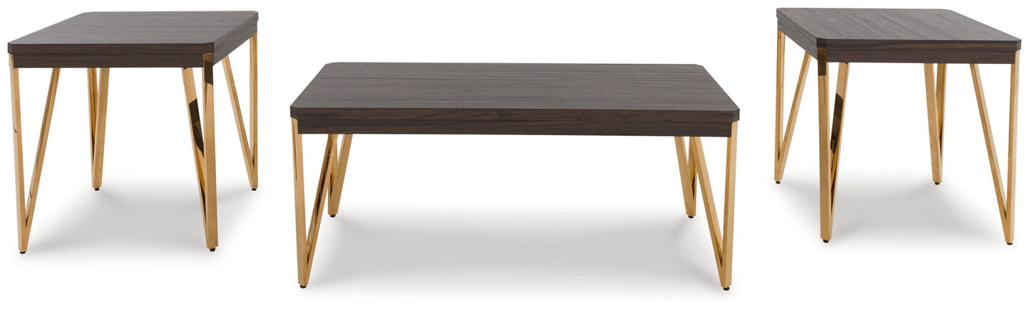 Bandyn - Brown / Champagne - Occasional Table Set (Set of 3) - Hornell Furniture Outlet