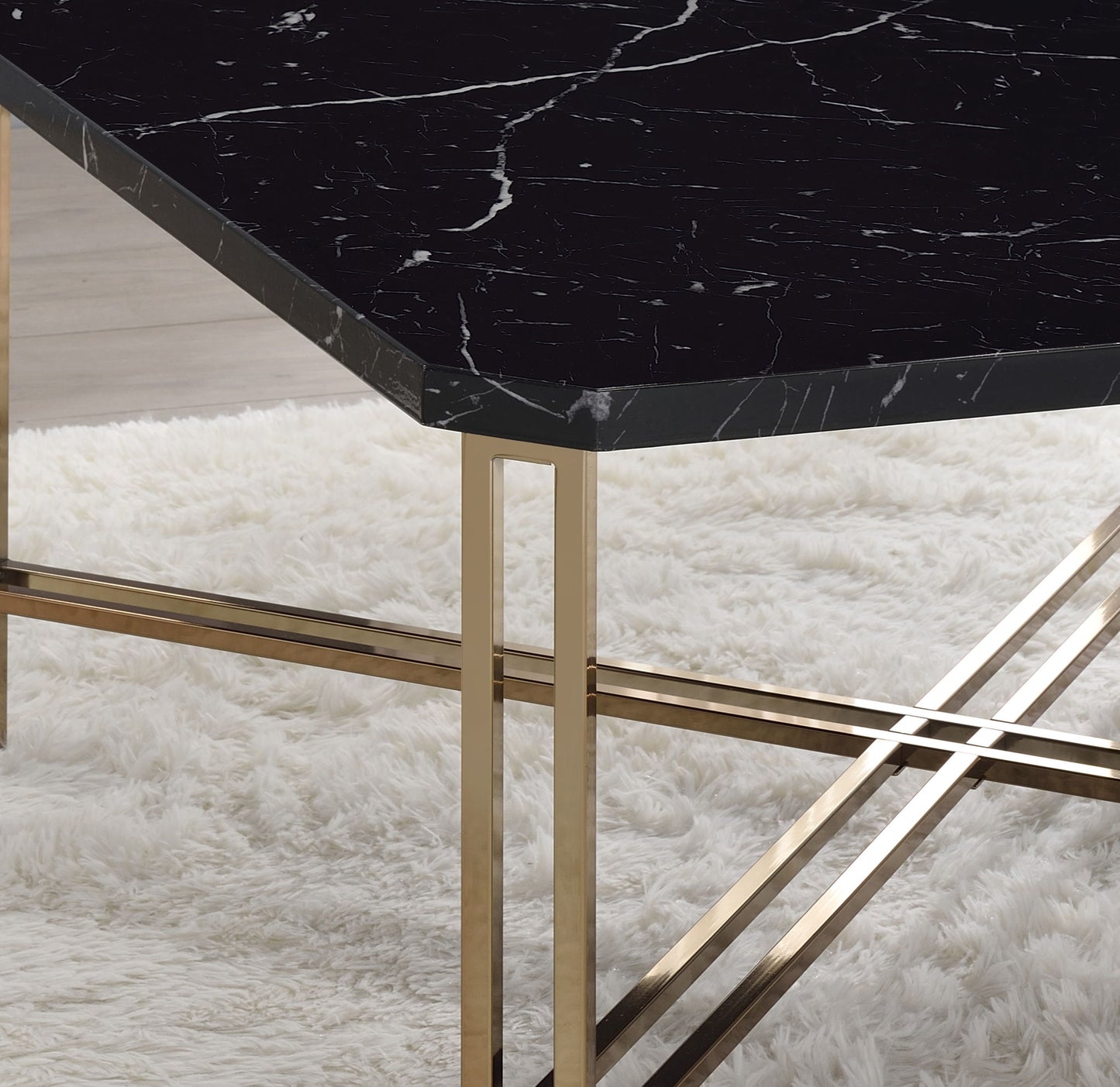 Daxton - Faux Marble Top Square Cocktail Table - Black - Hornell Furniture Outlet