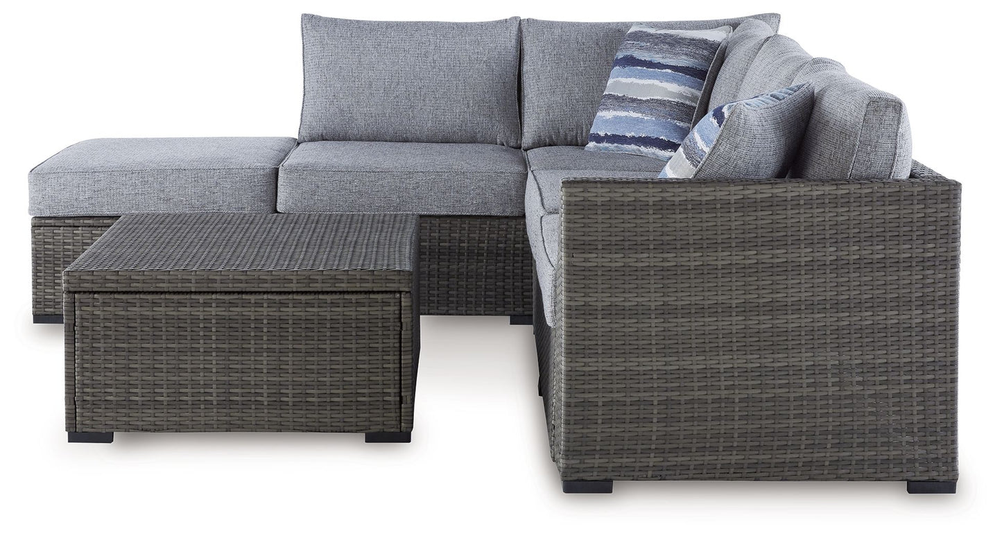 Petal Road - Gray - Loveseat Sectional, Ottoman, Table Set (Set of 4) - Hornell Furniture Outlet