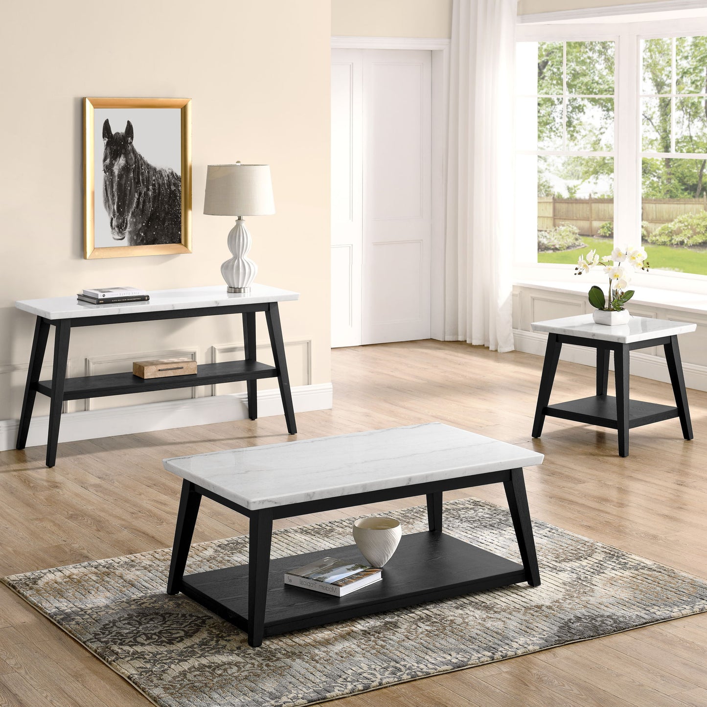Vida - Marble End Table - Black / White - Hornell Furniture Outlet