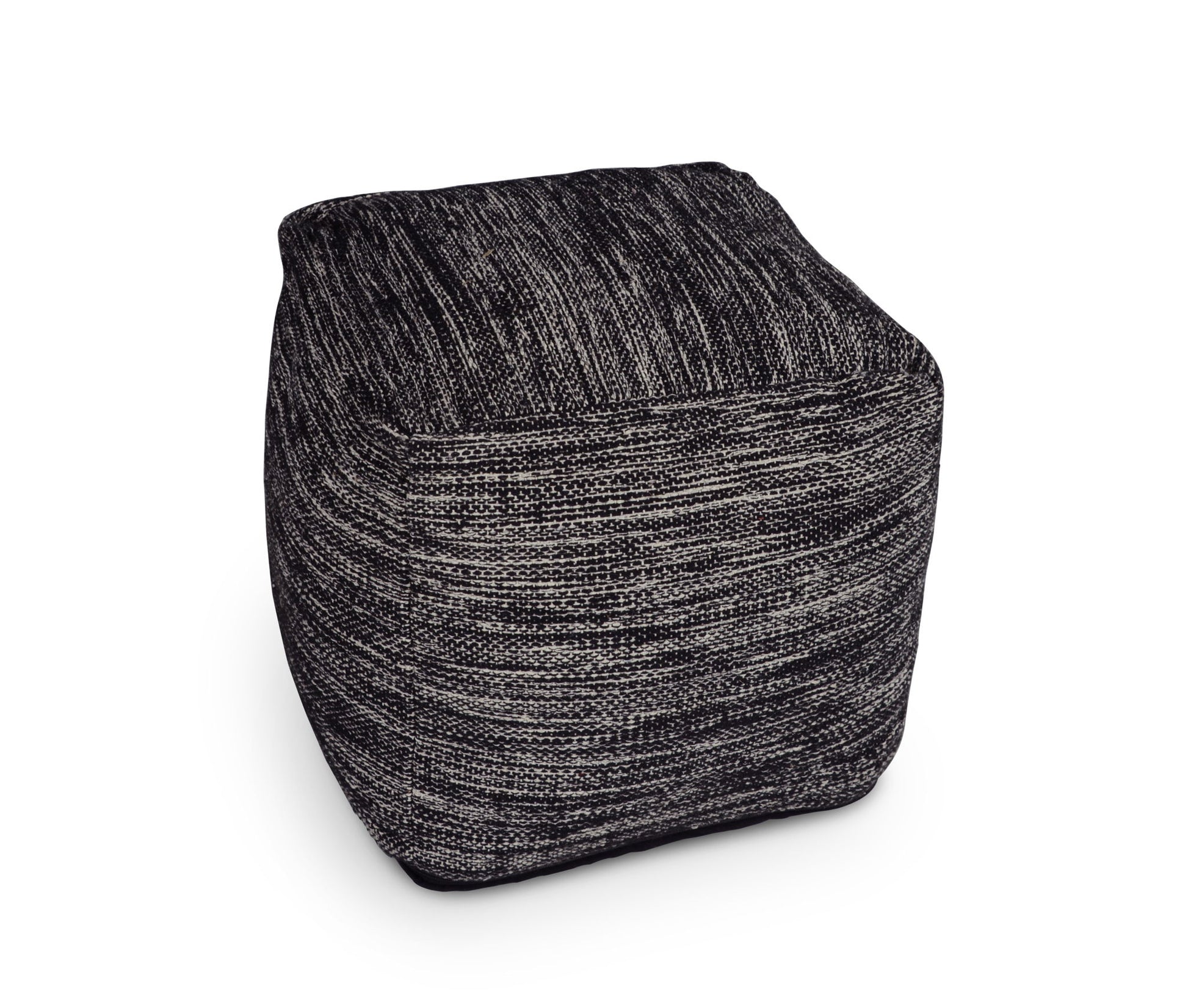 Omari - Square Handwoven Woolen Pouf - Black - Hornell Furniture Outlet
